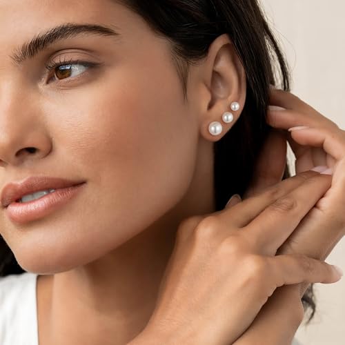 6 Pairs Hypoallergenic Flat Back Earrings for Women Girls,Stud Earring Set | Cartilage Earrings for Sensitive Ears,Cubic Zirconia Ball Pearl Earring,Screw Back Helix Conch Piercing Sets,Jewelry Gifts - color: Pearl-14K-Gold-Plated