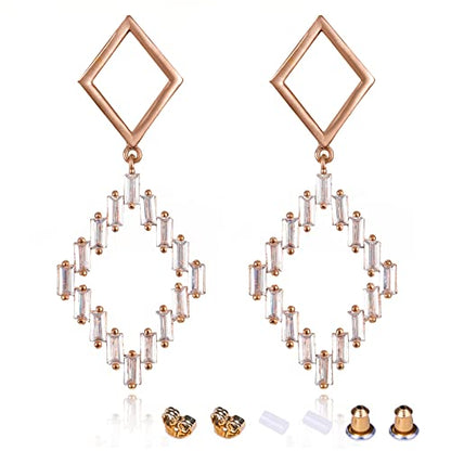 Earrings Holy Stud Earrings for Girls/Women, Sliver Gold Wedding Earrings for Bridesmaids - color: Rhomboid|Rose Gold