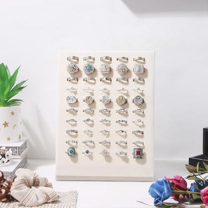 Ring Display Stand, Velvet Ring Holder, 50 Slots Rings Organizer Jewelry Display Tray, L-Shaped Jewelry Organizer Stand for Rings Earrings Selling (1, Beige) - color: Beige