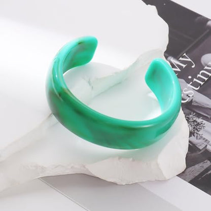 Firstmeet Wide Bold Open Cuff Acrylic Bangle - Oversized Statement Bracelet for Edgy Style - color: Tur