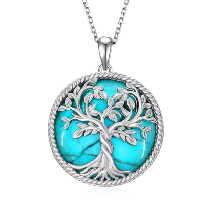 Tree of Life Turquoise Necklace 925 Sterling Silver Genuine Turquoise Necklace Western Nature Gemstone Turquoises Jewelry Gifts for Women