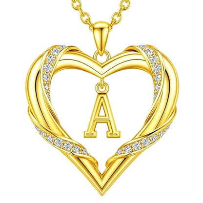 Midari 18K Gold Initial Letter Necklace for Women 18K Gold Initial Heart Capital Monogram Necklace for Mom Wife Alphabets from A-Z - color: A