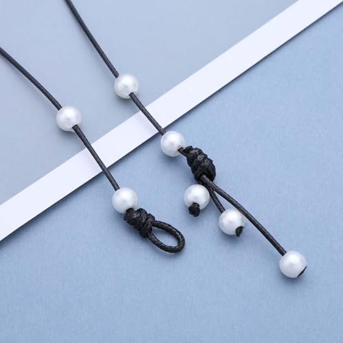 Vintage Black Leather Pearl Choker Necklace Leather Y Lariat Necklace Pearl Tassel Drop Necklaces Gothic Suede Rope Necklaces Jewelry for Women (Pearl3)