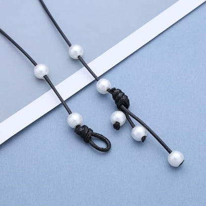 Vintage Black Leather Pearl Choker Necklace Leather Y Lariat Necklace Pearl Tassel Drop Necklaces Gothic Suede Rope Necklaces Jewelry for Women (Pearl3)