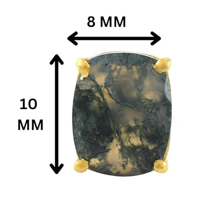 Women's 18K Gold Plated 8x10mm Princess Cut Gemstone Stud Earrings – Birthstone Jewelry for Her – Classic Cushion Studs - color: Moss Agate