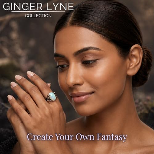Henrietta Gothic Opal Ring for Women, Fantasy Promise Ring by Ginger Lyne | Simulated White Fire Opal, Cubic Zirconia Black Rose Gold Plated Bold Jewelry Statement Piece For Engagements, Gifts & Events - color: White