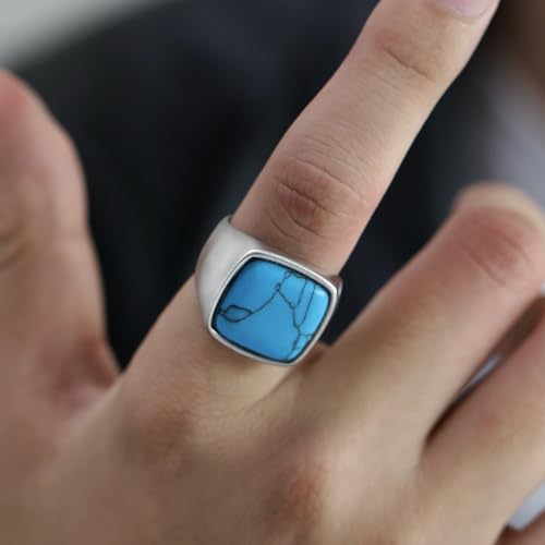 Turquoise Ring for Men Stainless Steel Classical Statement Band Ring Size 7-12 - color: B