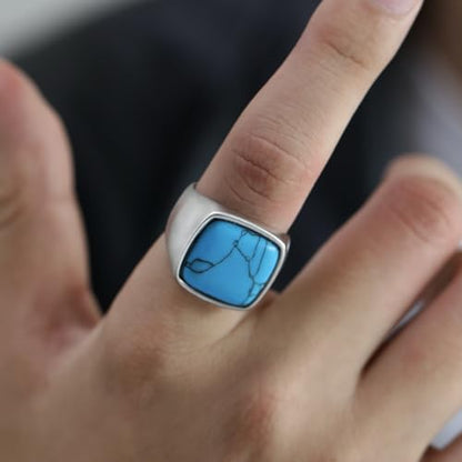 Turquoise Ring for Men Stainless Steel Classical Statement Band Ring Size 7-12 - color: B