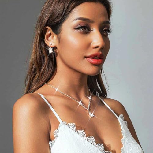 Unicra Bride Crystal Necklace Earrings Set Bridal Wedding Jewelry Sets Rhinestone Choker Necklace Prom Costume Jewelry Set for Women and Brides - color: E-3 Pack Gold Necklace Bracelet Earrings