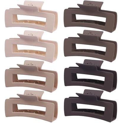 8 Pcs Large Hair Claw Clips 4.1 Inch Non-slip Big Square Matte Hair Claws for Women, Strong Hold Banana Clip for Thick Thin Hair(White/Brown) - color: White/Brown