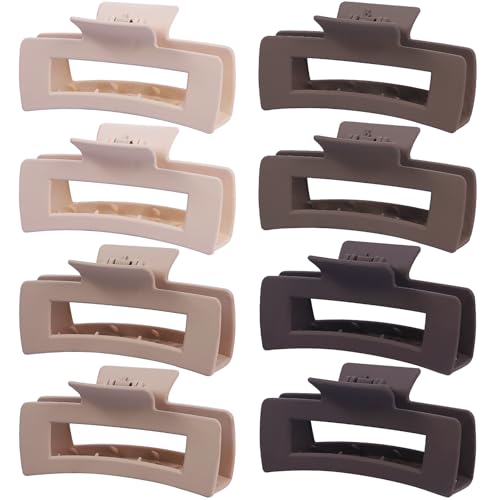 8 Pcs Large Hair Claw Clips 4.1 Inch Non-slip Big Square Matte Hair Claws for Women, Strong Hold Banana Clip for Thick Thin Hair(White/Brown) - color: White/Brown