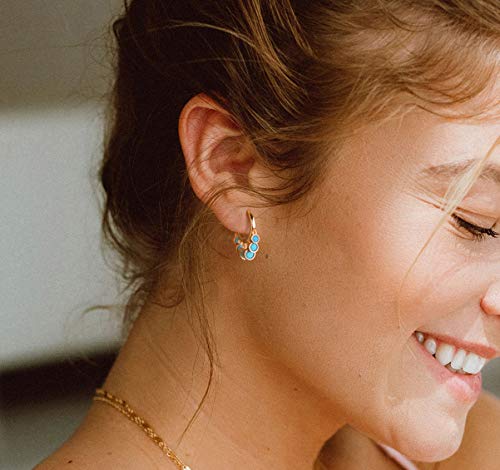 LOYATA Gold Huggie Hoop Earrings 14K Gold Plated Dainty Small Simple Hypoallergenic Jewelry Gift for Women - style: Turquoise Dots