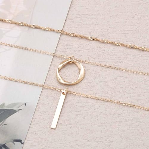 Vintage Layered Bar Pendant Necklace Hollow Circle Choker Necklace Gold Vertical Bar Necklaces Multilayer Chain Necklaces Jewelry for Women