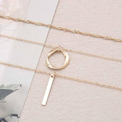 Vintage Layered Bar Pendant Necklace Hollow Circle Choker Necklace Gold Vertical Bar Necklaces Multilayer Chain Necklaces Jewelry for Women