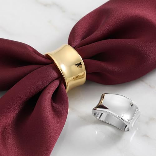 2-Pack Silk Scarf Ring Metal Silk Scarves Shawl Clip Oblate Minimalist Geometric Scarf Slide Buckle Brooches Clothing Accessories for Women Shawls and Scarves Gold Silver