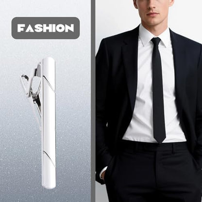 Erioctry Mens Stainless Steel Tie Clips Minimalist Necktie Tie Bar Clasp Clip Clamp Pins Best Gift For Men Business Party Wedding Best Gift and Daily Life - color: Silver