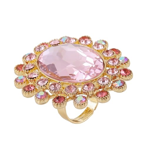 PINK TOWN Vintage Rhinestone Glass Finger Rings,Fashion Crystal Adjustable Open Wrap Knuckle Ring Boho Big Oval Stackable Rings Statement Ring Engagement Wedding Cocktail Party Rings Jewelry - color: Pink1
