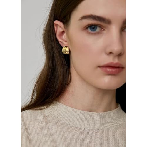 Statement Chunky Gold Earrings for Women Unique Square Stainless Steel Heaven Mayhem Button Stud Earrings Trendy Jewelry - style: Gold Striped