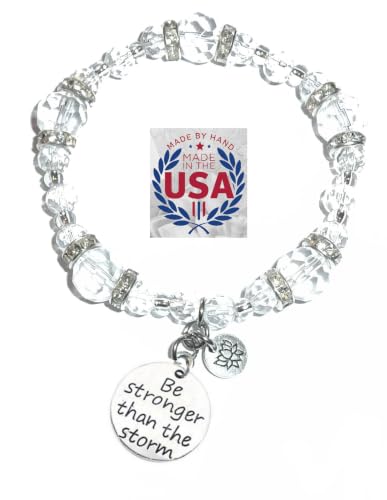 Hidden Hollow Beads Women's Crystal Stretch Charm Bracelet Handmade USA Inspirational Friendship Gift Jewelry for Her - style: Be Stronger Than The Storm