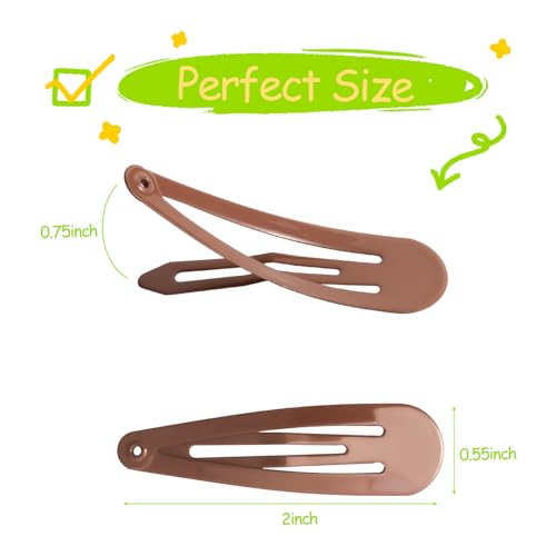 120 Pack 2 Inch Barrettes Women Metal Snap Hair Clips Accessories | Non - Slip Hairpins Barrettes for Kids Girls Teens ( 6 Colors x 20pcs ) - color: Brown Gold Beige
