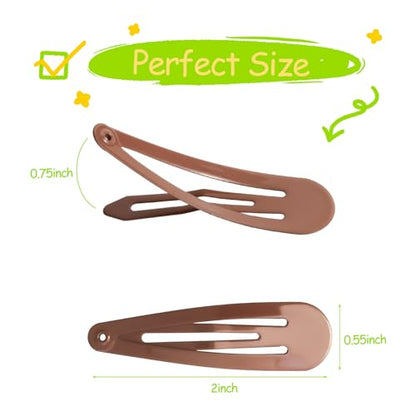 120 Pack 2 Inch Barrettes Women Metal Snap Hair Clips Accessories | Non - Slip Hairpins Barrettes for Kids Girls Teens ( 6 Colors x 20pcs ) - color: Brown Gold Beige