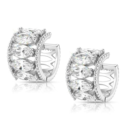 CZ Huggie Hoop Earrings for Women | Sparkly Cubic Zirconia, Small Hoop, Lightweight, Everyday Fashion Jewelry - color: Marquise CZ - Silver