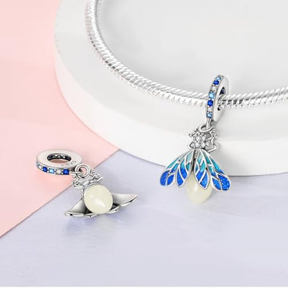 Hapour 925 Sterling Silver Charms for Bracelet Necklace Dangle Pendant Bead | Bear Charm, Elephant Zebra Cat Dream catcher Family Birthday European Jewelry Charm, For Women Mom - color: Blue Glow-in-the-dark Fireflies