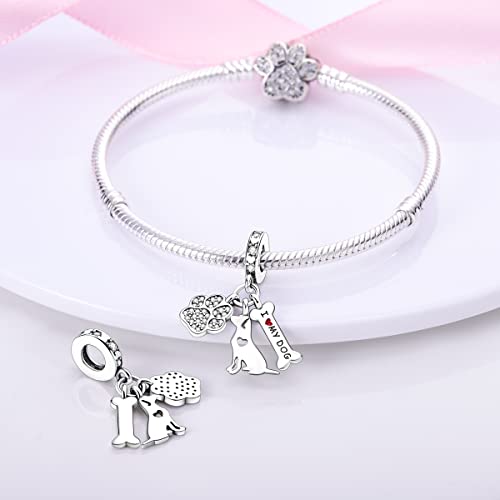 925 Sterling Silver Charm for Bracelet Necklace Women Dangle Pendant Beads | Love Faith Mom Ocean travel Butterfly Party Charm Beads Pendants DIY Jewelry Gift - color: Dog paw bone charms