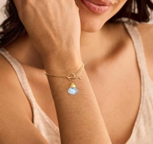 Crystal Bracelet for Women, Dainty 14K Gold Plated Chain Bracelet | Handmade Healing Crystals and Stones Spiritual Jewelry Gifts for Women - style: Aquamarine Bracelet