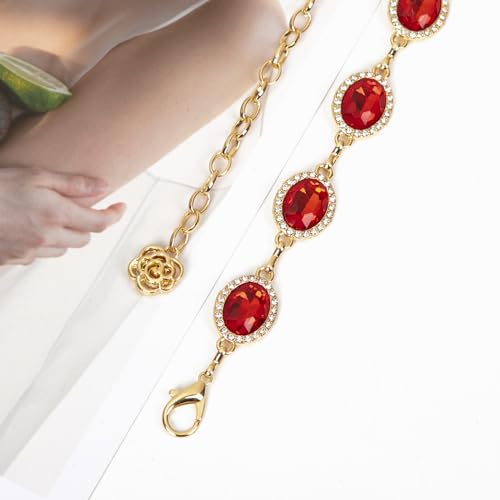 ILuvatar Green Glass Diamond Chain Belt - Metal Women's Western Style Dress Belt - color: Red-8