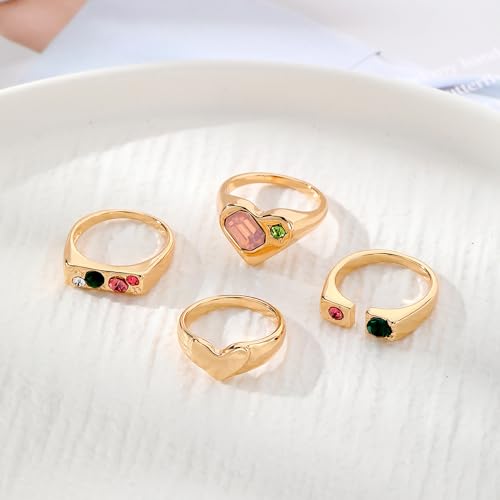5Pcs Silver Plated Rings Set Female Pearl Heart Pearl Beads Joint Knuckle Rings Dainty Twist Midi Tail Finger Rings Y2k Heart Rings Dainty Faux Pearl Stackable Rings Sets Valentine's Day Xmas Gift - color: 4pcs pink rhinestone