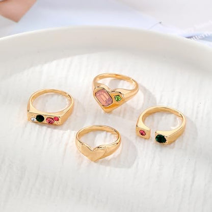 5Pcs Silver Plated Rings Set Female Pearl Heart Pearl Beads Joint Knuckle Rings Dainty Twist Midi Tail Finger Rings Y2k Heart Rings Dainty Faux Pearl Stackable Rings Sets Valentine's Day Xmas Gift - color: 4pcs pink rhinestone