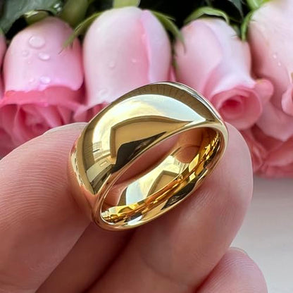 TUTISS 4mm 6mm 8mm 10mm Silver/Gold/White Tungsten Rings for Men Women Couple Fashion Jewelry Anniversary Engagement Wedding Bands Domed Polished I Love You Engraved Comfort Fit - color: 8mm Gold Tungsten I Love You