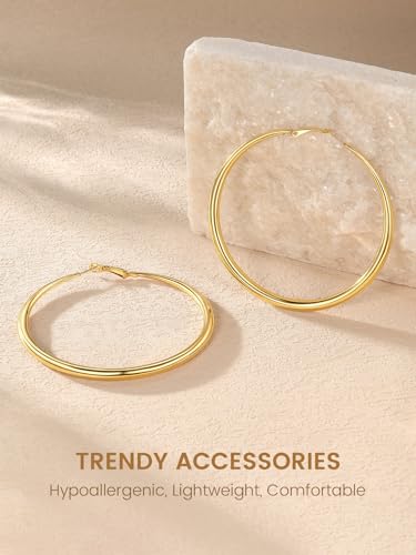KeyStyle 5mm Thick Hoop Earring，Large Gold Hoop Earrings for Women | Stainless Steel Hoops Earring 14K Gold Plated/Silver/Black Hoop Lightweight Hypoallergenic Hollow Tube Hoop(40/60/80MM) - color: Gold, size: 80mm