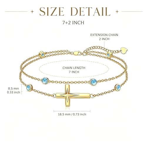 Midari 18K Yellow Gold Gemstone Birthstone Anklet Bracelet Cross Jewelry with 12 Months Birthstone Birthday Gifts for Women Wife Her Daughter Mom - color: 12-Dec-Topaz, size: Bracelet 7"-9"