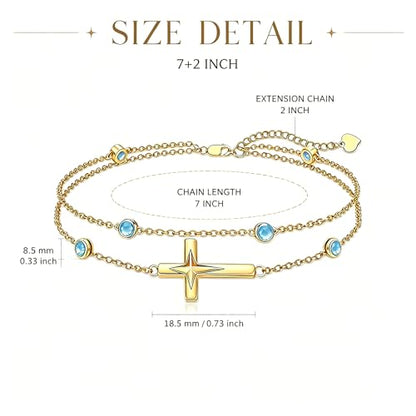 Midari 18K Yellow Gold Gemstone Birthstone Anklet Bracelet Cross Jewelry with 12 Months Birthstone Birthday Gifts for Women Wife Her Daughter Mom - color: 12-Dec-Topaz, size: Bracelet 7"-9"