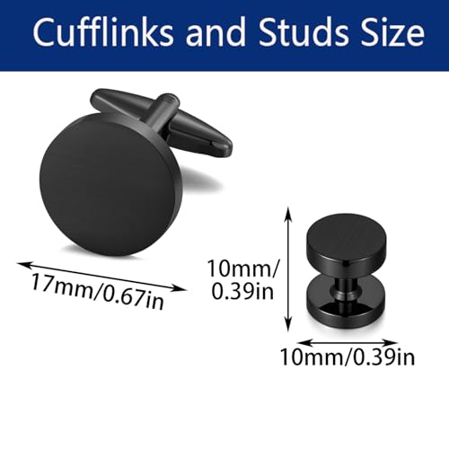 Cufflinks for Men and Tuxedo Shirt Studs Set with Gift Box Stainless Steel Cuff links - style: Black