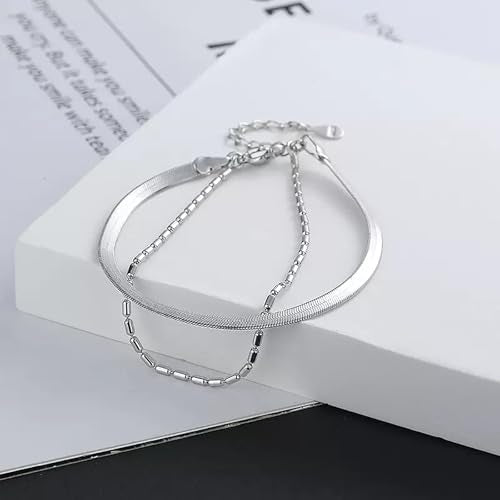 Double Layer Chain Bracelet for Women - Dainty Layered Snake Chain Link Bracelets - Minimalist Adjustable Ankle Bracelet Jewelry Gifts
