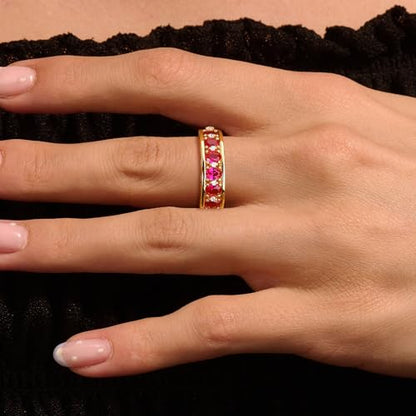 Amethyst Emerald Ruby Sapphire Wedding Band Anniversary Women Rings | 925 Sterling Silve|Hypoallergenic|Standard Size|Ruby|Sapphire|Emerald|Wedding Anniversary Jewelry|Genstone Ring|Holiday Gifts - color: Ruby & Gold