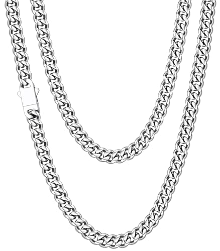 Fiusem 3.5mm Cuban Link Chains for Men, Silver Tone/Black/14K Gold Plated Stainless Steel Necklace Chain, Mens Necklace 16, 18, 20, 22, 24, 26, 28 Inch - size: 20 inches, style: a.6mm width-steel