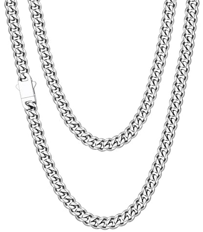 Fiusem 3.5mm Cuban Link Chains for Men, Silver Tone/Black/14K Gold Plated Stainless Steel Necklace Chain, Mens Necklace 16, 18, 20, 22, 24, 26, 28 Inch - size: 24 inches, style: a.6mm width-steel