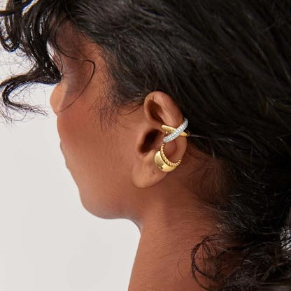 MEVECCO Ear Cuffs Non Piercing 18K Gold Plated Ear Cuff Earring Sets Clip on Cartilage Cubic Zirconia Pearl Minimalist Hypoallergenic Fake Hoop Earrings Stack Women Gifts - style: 3pcs-Crossover