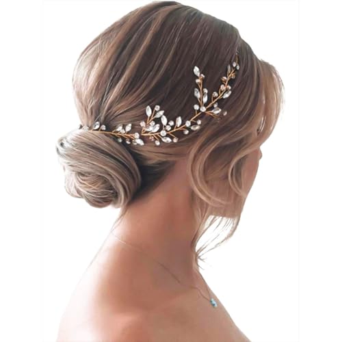 JAKAWIN Bride Wedding Hair Piece Rhinestone Bridal Hair Accessories Diamond Hair Vine for Women HV113 - color: 3 A Gold