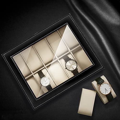 Uten Watch Box, 10 Slots Watch Case, Watch Box Organizer Jewelry Storage with Large Glass Lid, Watch Display Case, Watch Box for Men & Women | Black Watch Cases for Men and Women, removable Pillow, Velvety Inner Lining, Gifs for Graduation, Thanksgiving,