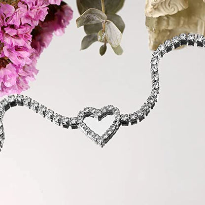 Fesciory Heart Rhinestone Ankle Bracelets for Women, Adjustable Silver Plated Shiny Tennis Anklets, Twinkle Cubic Zircon Imitation Diamond Anklet Foot Chain Jewelry Gifts - color: Hollow Heart1