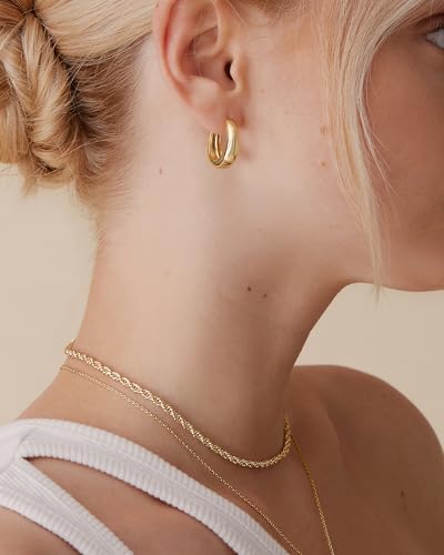 PAVOI Gold Hoop Earrings for Women, 14K Gold Plated Small Chunky Hoops | 925 Sterling Silver Posts, Lightweight Hoops, Small Hoop Earrings for Women, Gold Hoops - color: White & Yellow Gold