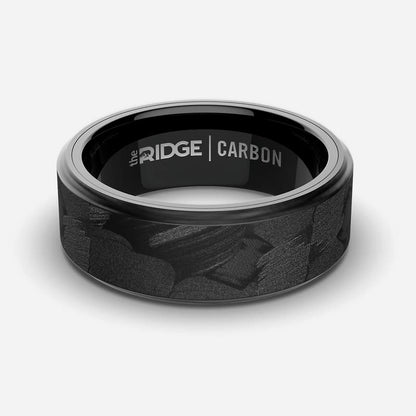 The Ridge Tungsten Rings For Men - Mens Wedding Band - Strong, Durable, and Scratch-Resistant Beveled Ring With Silicone Band - color: Forged Carbon