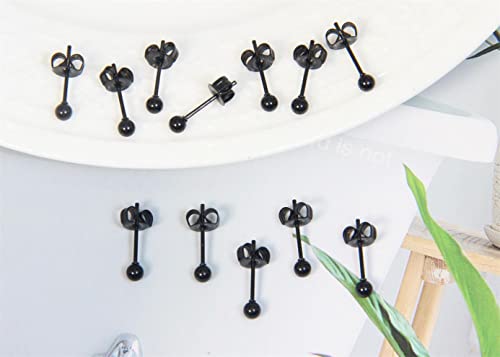 14K Gold Filled Polished Small CZ Pearl Ball Stud Earrings Set for Women Men 20G Surgical Steel Hypoallergenic Piercing Studs for Sensitive Ear, Pack of 6 Pairs - style: B : 3MM Black Ball Set