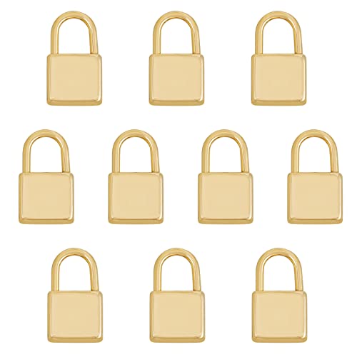 CHGCRAFT 10pcs Real 18K Gold Plated 304 Stainless Steel Pendants Padlock Pendant for Necklace Bracelets Jewelry Making,18x10x4mm