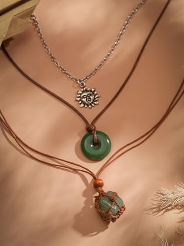 MINACHI Bohemian Retro Style Multi Layer Necklace, Green Crystal Sun and Floral Pendant, Ethnic Jewelry for Women - style: Necklace NEC.011